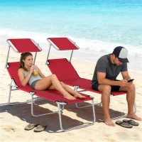 Outsunny Outdoor Foldable Sun Lounger Set of 2, 4 Level Adjustable Backrest Reclining Sun Lounger Chair with Angle(m-2)