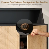 HOMCOM Zapatero Entrada Recibidor con 2 Puertas Estantes Ajustables y Compartimento Abierto 75x35x104 cm Negro y Natural(m-8)