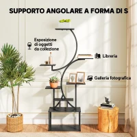 Outsunny Portapiante a 8 Livelli con Design a S per Interni ed Esterni, in Metallo, 74x26x158.5 cm, Nero(m-5)