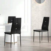 HOMCOM Juego de 6 Sillas de Comedor Tapizada en PU con Respaldo Alto con Botones y Patas de Acero Diseño Moderno Negro(m-7)