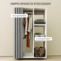 HOMCOM Armadio Guardaroba per Abiti, Mobile con 6 Ruote, con Barra per Appendere i Vestiti e Ripiani Aperti, Bianco(m-4)