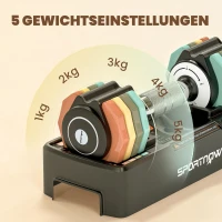 SPORTNOW Verstellbare Hantel Set, 1-5 kg Hanteln mit Schnelleinstellung Ablagefach, rutschfest Griff Platzsparend(m-4)