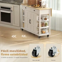 HOMCOM Isla de Cocina con Ruedas Encimera Plegable 2 Puertas con Cierre Suave 2 Cajones 6 Estantes Abiertos Blanco(m-7)