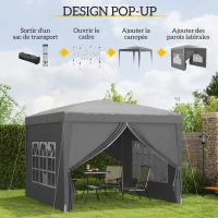 Outsunny Tonnelle tente de réception barnum pop-up pliant 3 x 3 m 4 parois amovibles + sac de transport gris(m-4)