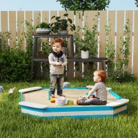 AIYAPLAY Bac à sable en bois, bac à sable pour enfants 3-6 ans avec 4 sièges, 133 x 133 x 16 cm, bleu(m-10)