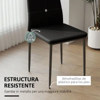 HOMCOM Juego de 6 Sillas de Comedor Tapizada en PU con Respaldo Alto con Botones y Patas de Acero Diseño Moderno Negro(m-6)