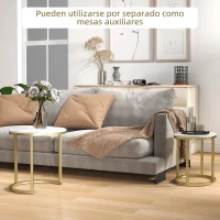 HOMCOM Juego de 2 Mesas de Centro Mesitas Auxiliares Tablero con Efecto Mármol Marco de Acero Dorado(m-7)
