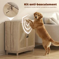 HOMCOM Buffet salon, meuble de rangement avec 2 portes en rotin, étagère réglable et bords arrondis, 76 x 35 x 75,5 cm, chêne(m-6)