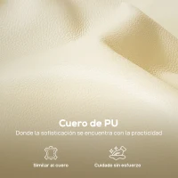 HOMCOM Sofá de 3 Plazas Tapizado en Cuero Sintético Acolchado Grueso Asiento Ancho Reposabrazos Bolsillo Montaje Rápido Beige(m-6)