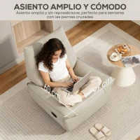 HOMCOM Sillón Relax Reclinable Giratorio Función Balancín Tapizado en PU Reposapiés Asiento Amplio Acolchado Grueso Crema(m-7)
