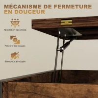 HOMCOM Table basse relevable et extensible, table de salon avec compartiment caché étagères ouvertes, 98x49x55cm, brun rustique(m-6)