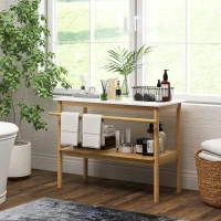 HOMCOM Étagère salle de bain rangement, meuble salle de bain en bambou à 2 niveaux avec barre porte-serviettes étagère ouverte(m-10)