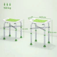 HOMCOM Tabouret de douche chaise de douche - assise rembourré et réglable, patins à ventouses antidérapants, en aluminium vert(m-3)