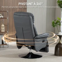 HOMCOM Fauteuil de relaxation inclinable pivotant repose-pied réglable, jusqu'à 120 kg, pour salon, chambre, home cinéma, gris(m-5)
