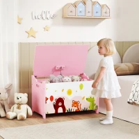 AIYAPLAY Coffre à jouet enfant coffre de rangement enfant couvercle rabattable motif animal 60 x 37 x 39 cm rose(m-10)