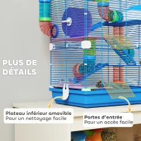 PawHut Cage pour hamster rongeur 4 étages avec tunnels mangeoire roue maison échelles 46 x 30 x 58 cm bleu(m-7)