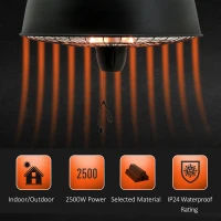 Outsunny Adjustable Power 1000/2500W Infrared Halogen Electric Patio Light Heater, Ceiling Hanging Mount -Black(m-6)