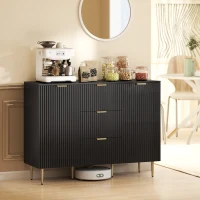 HOMCOM Buffet meuble cuisine rangement avec 3 tiroirs, étagères réglables, placards à portes cannelées, 120 x 40 x 90 cm, noir(m-10)