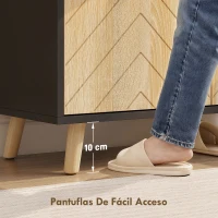 HOMCOM Zapatero Entrada Recibidor con 2 Puertas Estantes Ajustables y Compartimento Abierto 75x35x104 cm Negro y Natural(m-6)