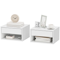 HOMCOM Lot de 2 tables de chevet murales, tables de nuit, tiroir, compartiment ouvert, plateau, 37 x 32 x 21 cm, blanc