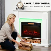 HOMCOM Chimenea Eléctrica Empotrable con Efecto de Llama 3D Tira de Luz LED RGB 1800W Temporizador Termostato Blanco(m-5)