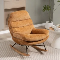 HOMCOM Gewatteerde schommelstoel met stalen poten en houten sledes, geel(m-10)