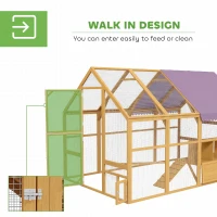 PawHut Kippenhok van hout met uitloop, veiligheidsslot, deur, 4 nestkasten, voor 8-12 kippen, ca. 2,8 x 1,8 x 1,9 m, Geel(m-5)