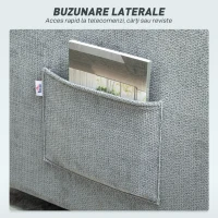 HOMCOM Fotoliu Extensibil 3 în 1 Pliabil, Spătar Reglabil pe 3 Poziții, Șezut Spațios, Pernă Detasabilă, Canapea Pat Transformabilă cu Roți, Buzunare Laterale, 88x84x87cm, Gri(m-8)