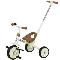 AIYAPLAY 2-In-1 Toddler Trike for 2-5 Years Old, 3 Wheel Bike with Adjustable Parent Handle, Basket for Boys and Girls, White(m-11)