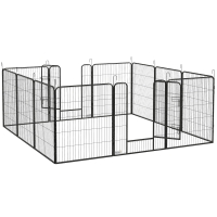 PawHut Puppyren 12-delig opvouwbare puppyren met 2 deuren 12 spijlenpanelen staal elk 80x100 cm grijs