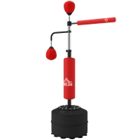 HOMCOM Sac de frappe sur pied 4 en 1 punching ball autonome balles de vitesse barre rotative gants 88 x 50 x 160-230 cm rouge