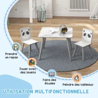 ZONEKIZ Ensemble table et chaises pour enfants, table pour enfant avec 2 chaises, motif animaux pour chambre à coucher gris(m-4)