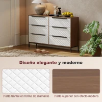 HOMCOM Cómoda con 6 Cajones de Tela Frentes con Patrón de Diamante para Salón Oficina Vestidor Natural y Blanco(m-8)