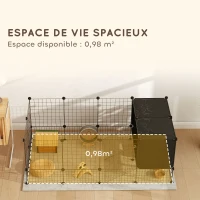 PawHut Enclos pour petits animaux, cage à lapin modulable 31 panneaux avec niches surélevées, en acier, 140x70x52cm, noir(m-6)
