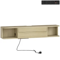 HOMCOM Meuble TV suspendu meuble télé pour téléviseur 50 pouces tiroir étagères passe-câbles 120x24x22,4cm effet bois naturel(m-12)