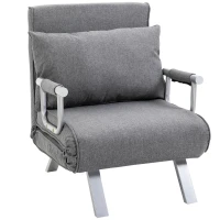 HOMCOM Fauteuil chauffeuse canapé-lit Convertible 1 Place déhoussable Grand Confort Coussin Pieds accoudoirs métal Lin Gris Clair(m-1)