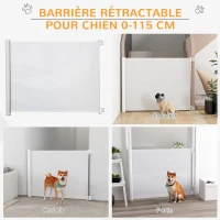 PawHut Barrière de sécurité chien barrière rétractable automatique barrière escaliers couloirs portes 115 x 82,5 m teslin acier blanc(m-4)