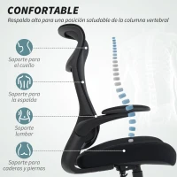 HOMCOM Silla de Oficina Ergonómica Giratoria de Malla con Soporte Lumbar Reposabrazos Abatibles Reposacabezas Basculante Negro(m-4)