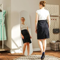 HOMCOM Miroir complet arqué 35 x 150 cm avec étagère, montage mural ou sur pied pour salle de bain, chambre à coucher, blanc(m-10)