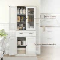 HOMCOM Armadio da cucina, Buffet, Frontale in acrilico, Cassetti, 76 x 40 x 182,5 cm, Bianco crema(m-4)