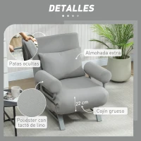 HOMCOM Sillón Cama Individual 3 en 1 Sofá Cama Plegable con Respaldo Ajustable y Cojín para Sala Dormitorio 73x78x81 cm Gris(m-6)