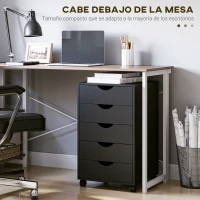 HOMCOM Cajonera Oficina con Ruedas y 5 Cajones Archivador Móvil, para Estudio Salón 40x40x67 cm Negro(m-6)