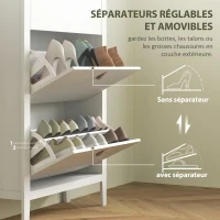 HOMCOM Meuble à chaussures 21 paires, armoire à chaussures avec 3 tiroirs rabattables, étagères amovibles et réglables, blanc(m-5)