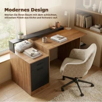 HOMCOM Computertisch mit Stauraum und Regalen, Moderner Schreibtisch für Büro und Arbeitszimmer, 140 cm, Eiche(m-6)