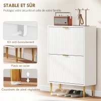 HOMCOM Meuble à chaussures 12 paires avec 2 tiroirs rabattables, portes cannelées et étagères réglables, 60x24x91,5cm, blanc(m-7)