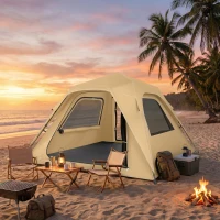 Outsunny Tente Instantanée, Fenêtres en Moustiquaire et Sac de Transport Imperméable pour 3-4 Personnes Kaki(m-5)