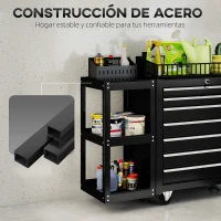 HOMCOM Carro de Herramientas con 7 Cajones Estantería de 3 Niveles Desmontable Sistema de Cierre Central Asa Negro(m-6)