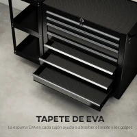 HOMCOM Carro de Herramientas con 7 Cajones Estantería de 3 Niveles Desmontable Sistema de Cierre Central Asa Negro(m-7)