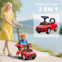 AIYAPLAY Porteur enfants Mercedes-Benz sous licence, porteur voiture à pousser avec poignée amovible, 91 x 40 x 83 cm, rouge(m-4)