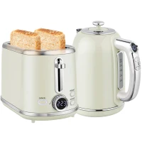 HOMCOM Polished Retro 40-100°C Kettle and Toaster Set - Grey(m-11)